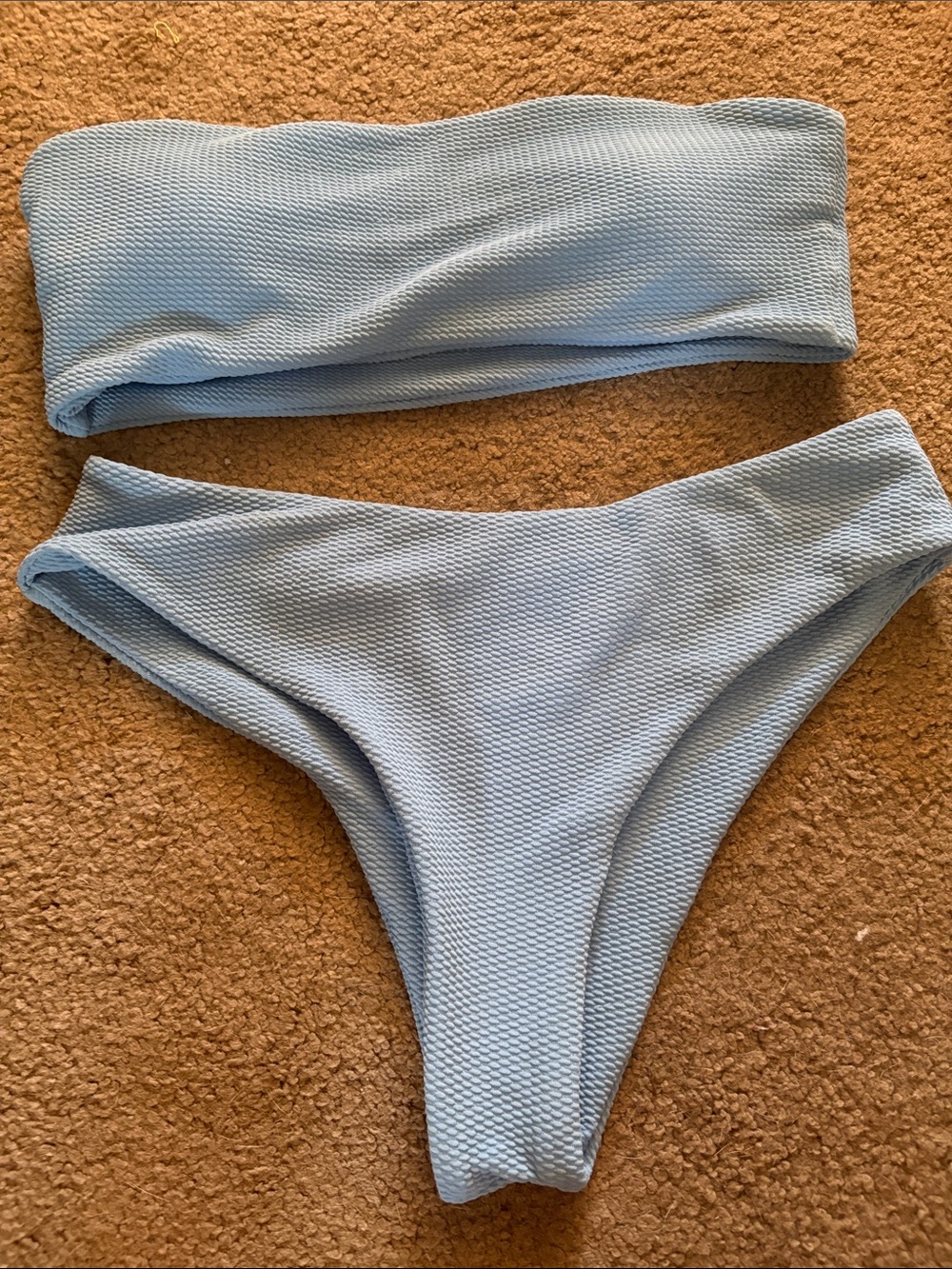 Light Blue Textured Bandeau Bikini Set